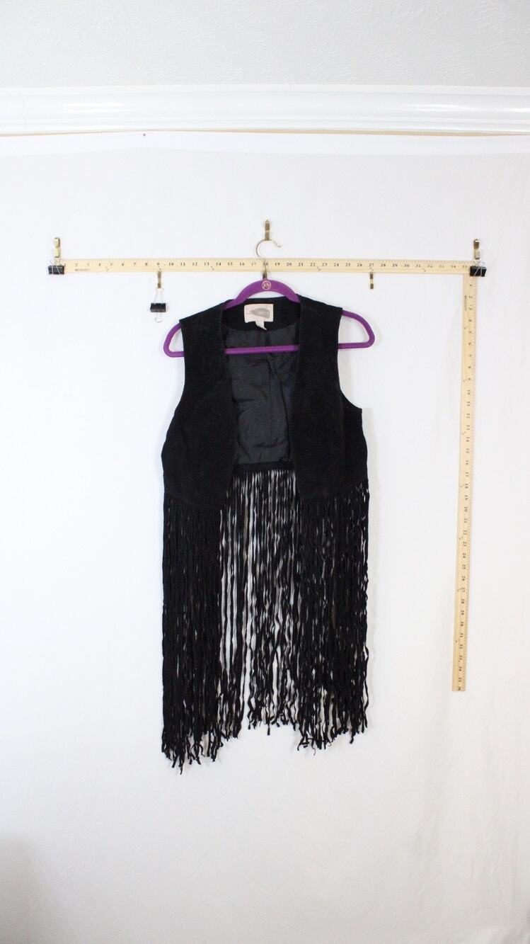 Forever 21 Contemporary Women S Black Suede Leather Long Fringe Vest Western